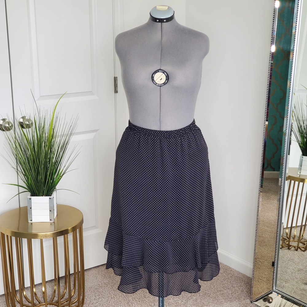 Sag Harbor Women's Polka Dot Skirt, Black/White (Size XL Petite)